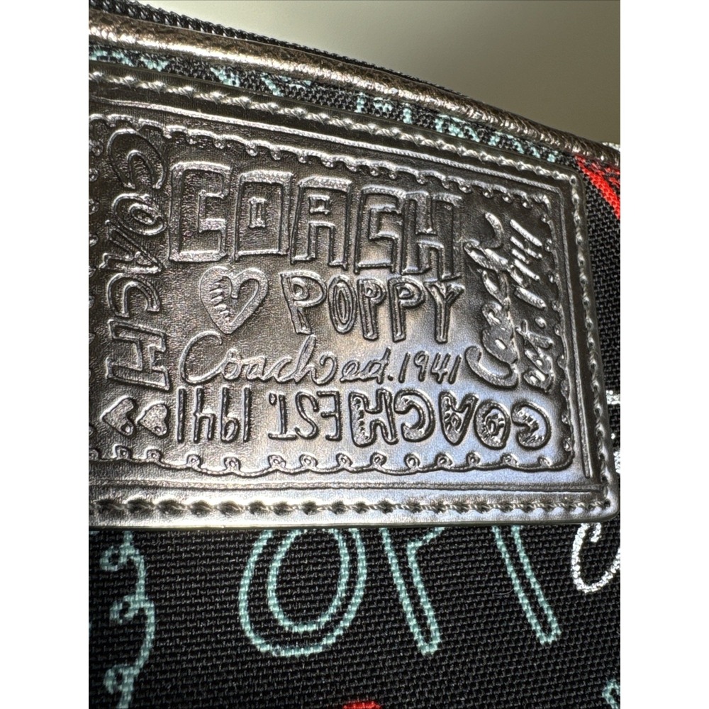 COACH Poppy Black Red Graffiti Bronze Metallic Leather Trim Wallet Wristlet EUC - Picture 13 of 16